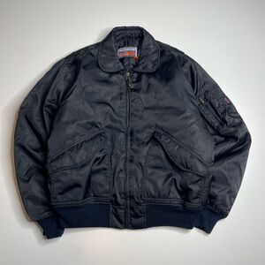 Vintage Y2K B-15 Bomber Flight Jacket Satin Black Nylon USAF Style M